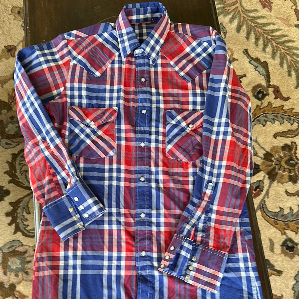 EUC vintage plaid pearl snap western shirt